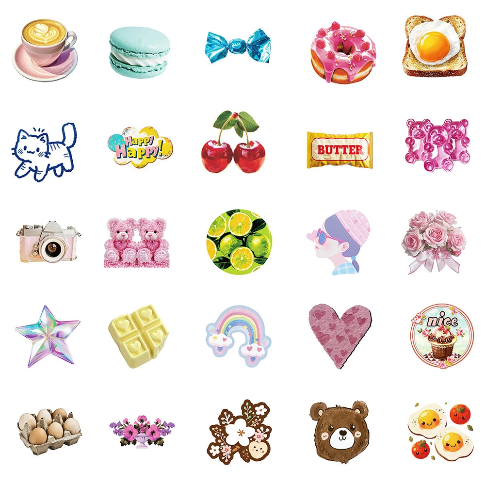 10/30/50PCS Ins Style Girls Cartoon Stickers Cute Dessert Animals Graffiti Decoration DIY Phone Notebook Fridge Suitcase Decals