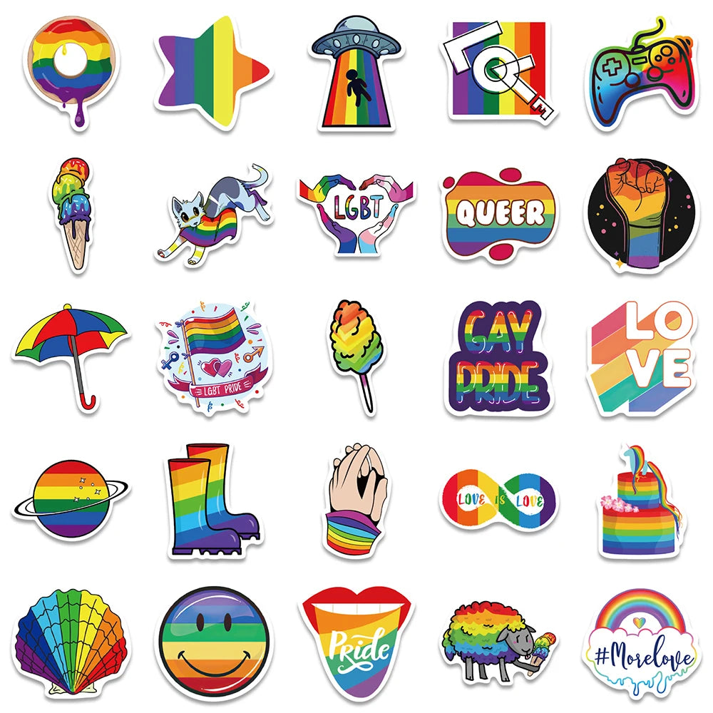 10/30/50/100pcs Cartoon Rainbow LGBT Graffiti Stickers Decals Skateboard Laptop Phone Luggage Car Waterproof Sticker Kids Toy