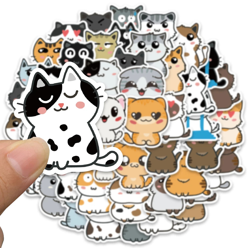 50pcs Funny Cute Cartoon Cats Meme Stickers Vinyl Laptop Phone Decals For Luggage Guitar Stationery Waterproof Graffiti Toy