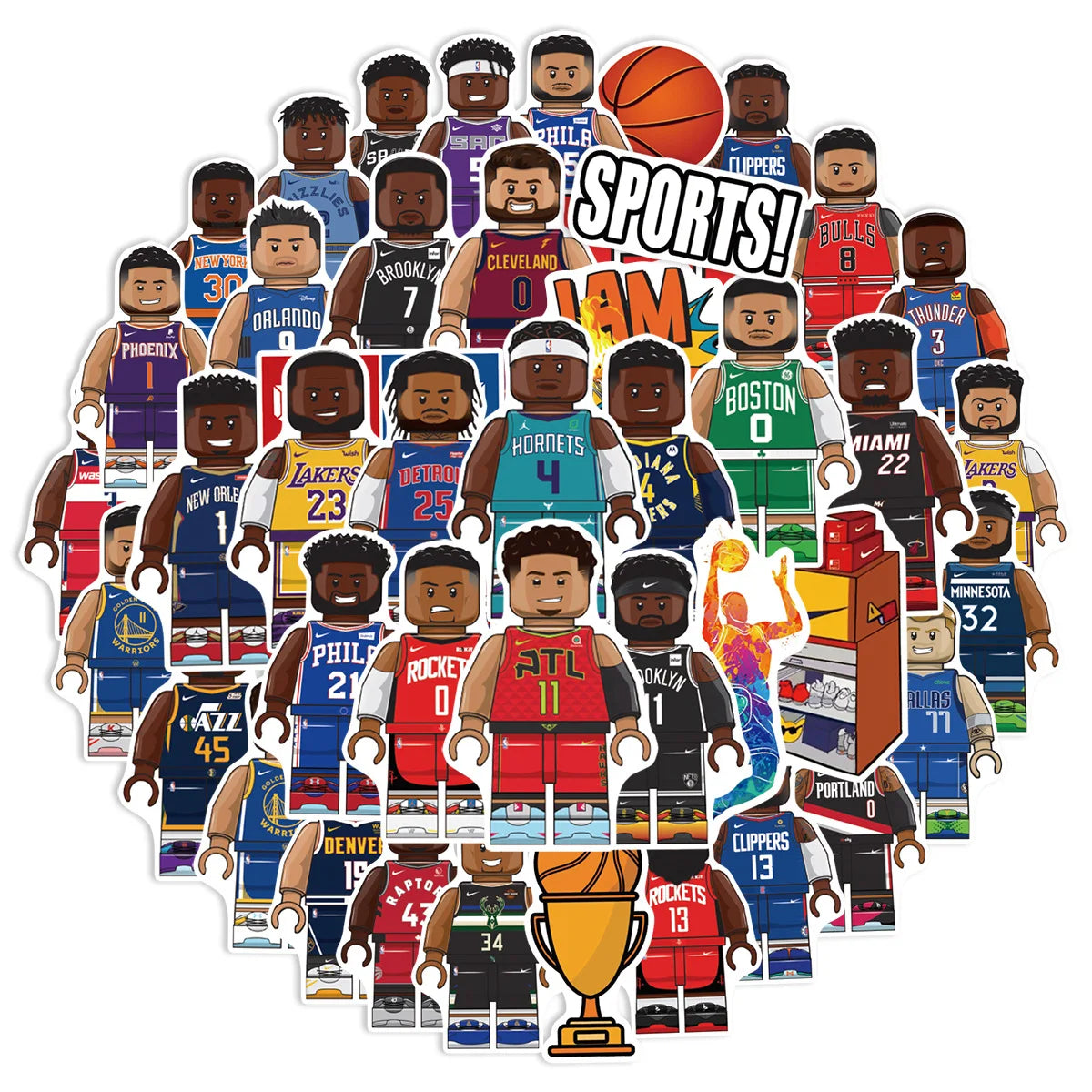 50Pcs Cool Basketball Character Graffiti Stickers Decals DIY Laptop Luggage Skateboard Car Bike Decoration Sticker Toys