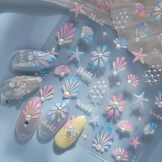 Ocean Starfish Pearl Nail Art Stickers Decals 5D
