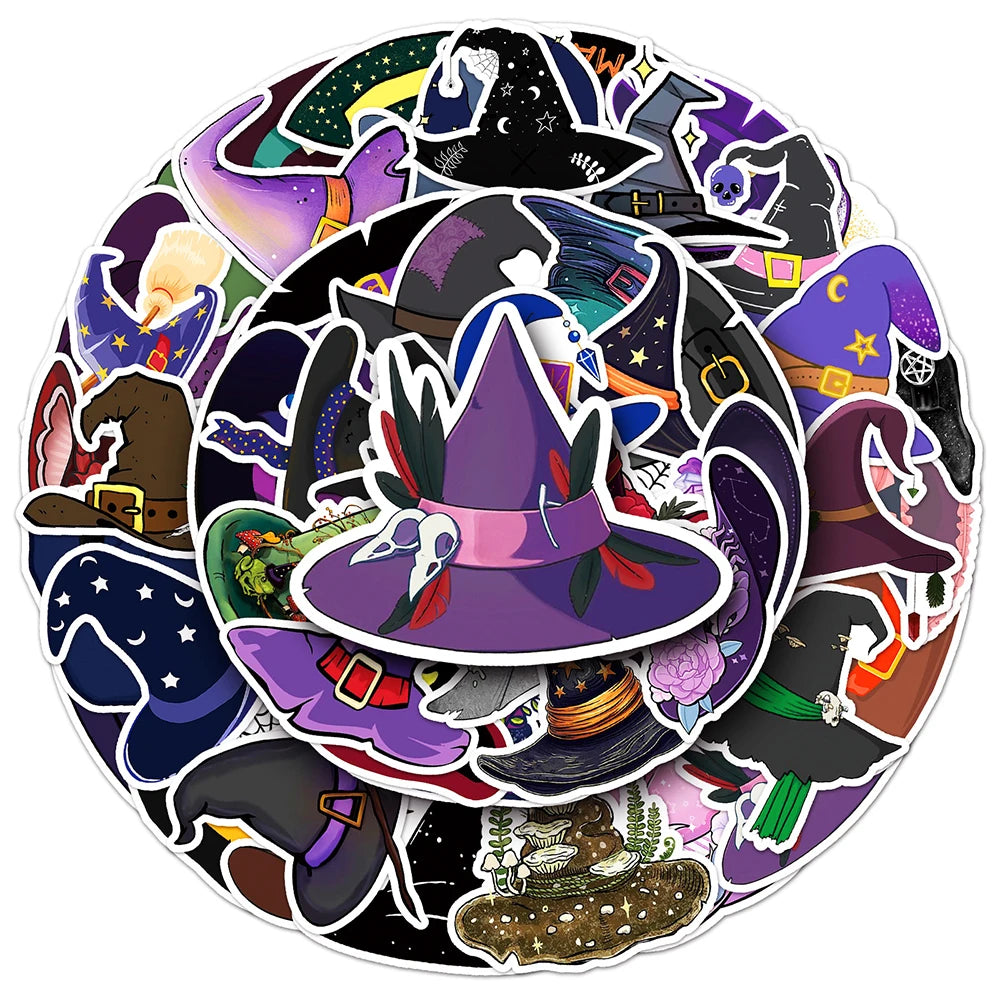 10/30/50pcs Cute Cartoon Magic Witch Hat Graffiti Stickers Laptop Skateboard Phone Waterproof Graffiti Decals Fun for Kid Gift