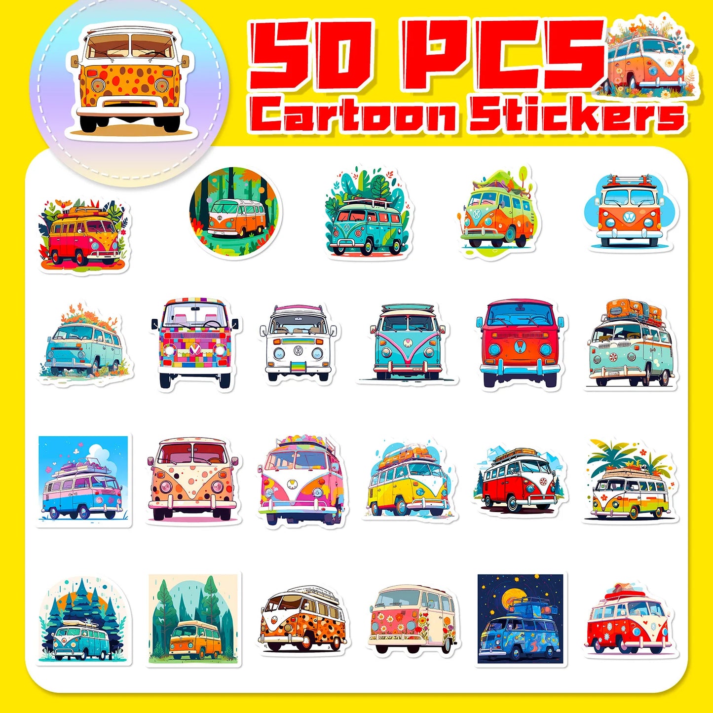 50pcs Float Cartoon Transportation Children's Enlightenment Education Hip Hop Bus Graffiti Waterproof Sticker