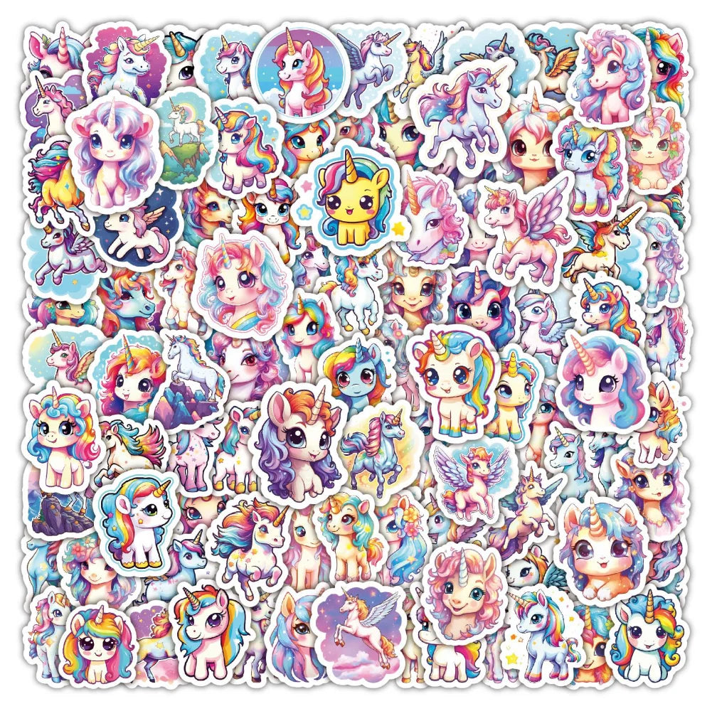 50/100Pcs Cartoon Rainbow Cute Horse Children Luggage Laptop Mobile Phone Decorative Stickers Waterproof Graffiti Wholesale