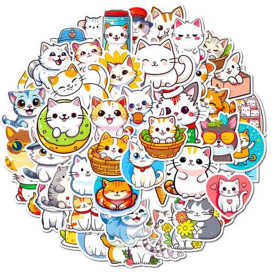 Cute Cat Stickers 10/30/50PCS for Notebook, Fridge, Bike, Phone, Laptop, Luggage, Car - Funny Animal Decals