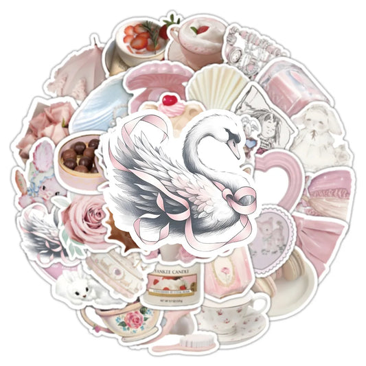 Cute Pink Cartoon Stickers Set - Waterproof PVC Decals for Phone, Luggage, Bike, Wall, Kids Toys