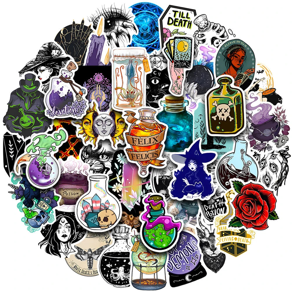 10/30/50/100pcs Gothic Apothecary Magic Witch Aesthetic Stickers Skateboard Laptop Phone Car Bike Waterproof Sticker Kid Toy