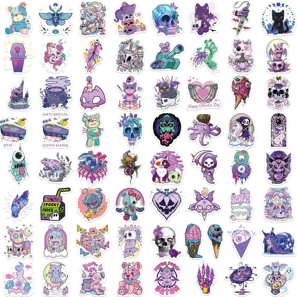 10/30/65PCS Cute Purple Gothic Halloween Skull Cartoon Sticker DIY Laptop Luggage Skateboard Graffiti Decals Fun for Toy Gift