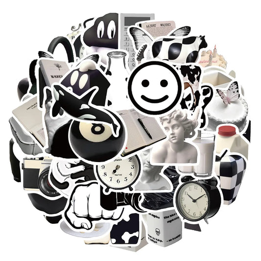 Cartoon Black & White Graffiti Stickers for Suitcase, Skateboard, Laptop, Luggage, Phone - 10/30/50Pcs