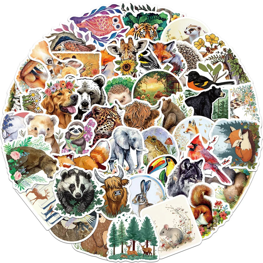 Cartoon Forest Animal Stickers for Snowboard Laptop Luggage Car Fridge Vinyl 10/30/50Pcs