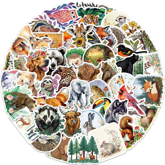 Cartoon Forest Animal Stickers for Snowboard Laptop Luggage Car Fridge Vinyl 10/30/50Pcs
