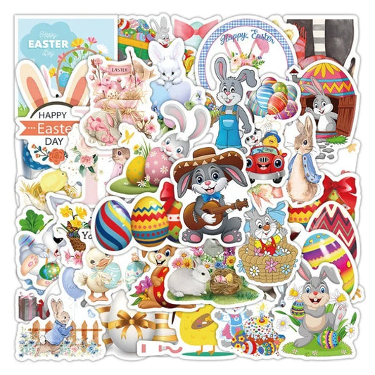 50pcs Easter Bunny Sticker Set for Luggage, Water Bottles, Phones, Laptops, Scooters, Refrigerators