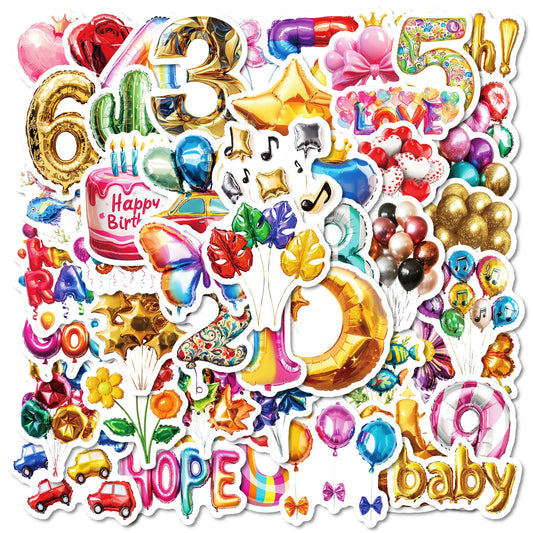50Pcs Cartoon Party Balloon Stickers for Helmet, Wall, DIY Decor