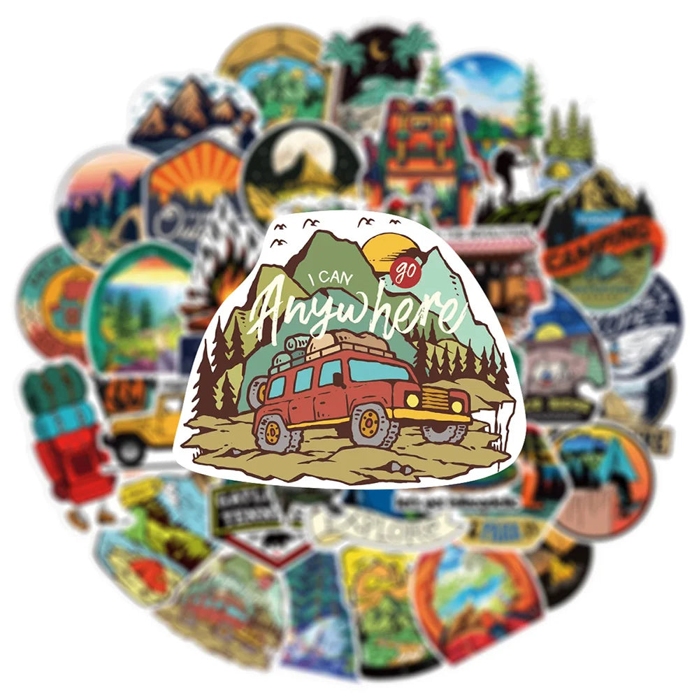 10/30/50/100pcs Outdoor Hiking Camping Stickers Cartoon Decal Skateboard Phone Laptop Car Luggage Bike Cool Waterproof Sticker