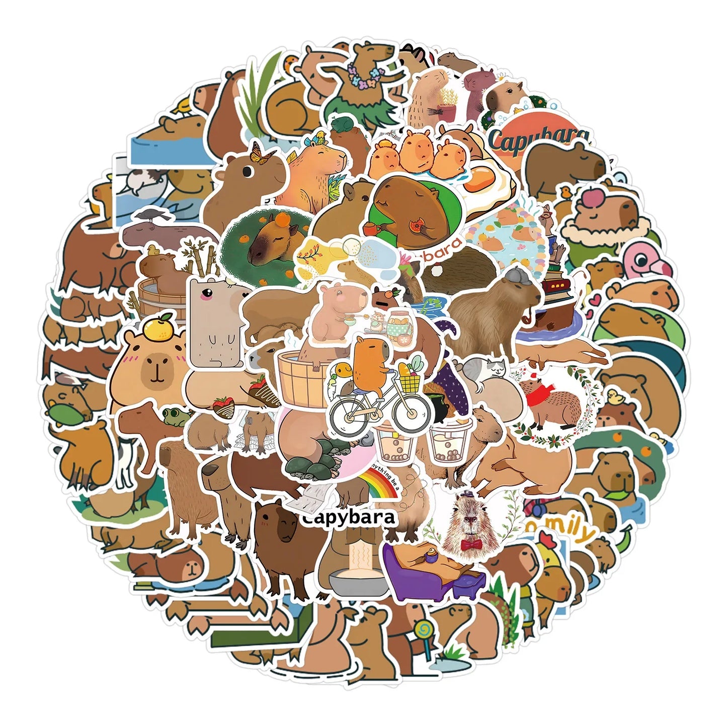 65pcs Kapibara Cartoon Stickers for Luggage, Water Bottles, Phones, Laptops, Cars, Scooters, Refrigerators