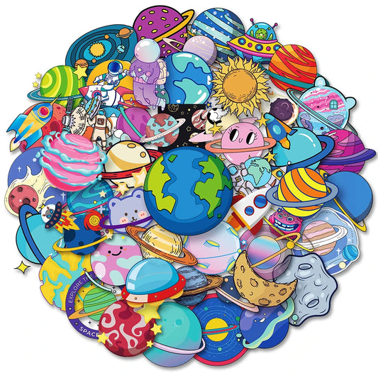 Cartoon Universe Starry Sky Planet Stickers - Waterproof Decals for Laptop, Luggage, Phone, Diary, Scrapbook
