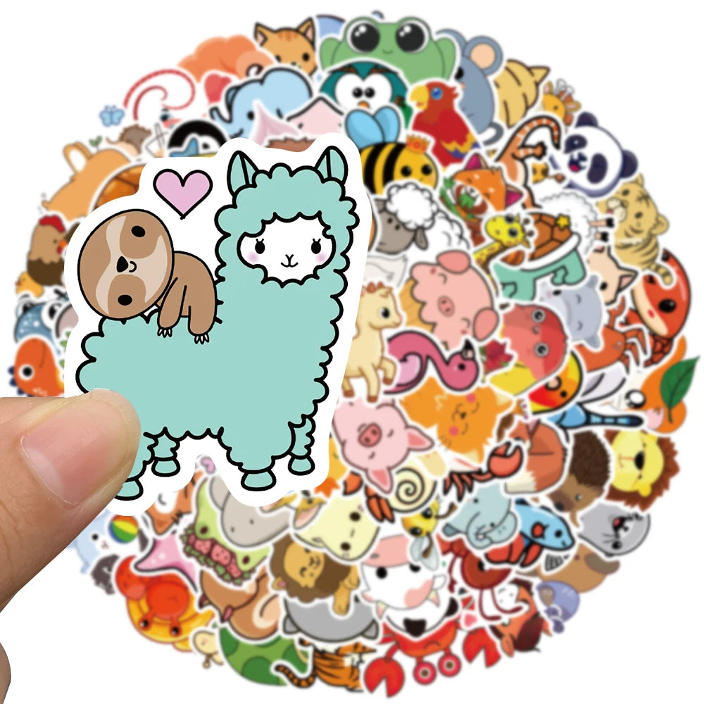 50/100pcs Cute Cartoon Animals Sticker Pack Kids Toy Waterproof Graffiti For Laptop Guitar Phone Bicycle Car Decals