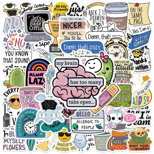 50pcs Funny Cartoon Sarcastic Stickers For Luggage Laptop Guitar Phone Skateboard Waterproof Graffiti Vinyl Bicycle Car Decals