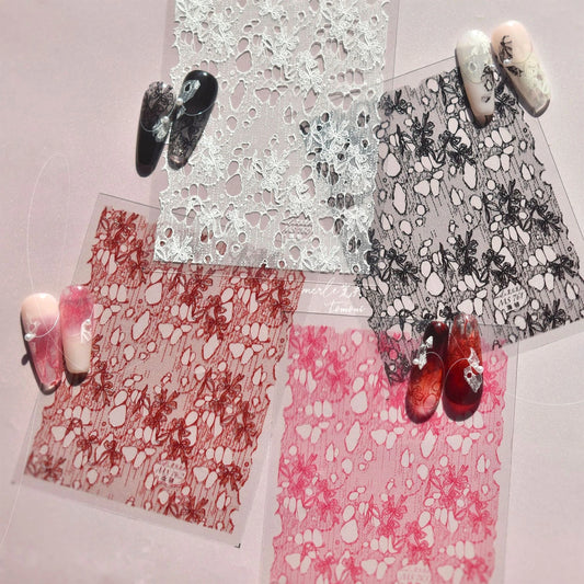 Lace Bowknot Embossed Nail Art Stickers Decals