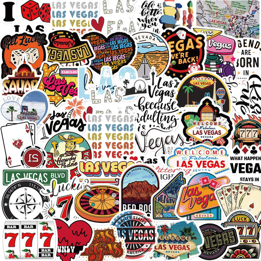 50pcs Vintage Las Vegas Stickers Decoration Scarpbook Skateboard Laptop Notebook Diary Cartoon Waterproof Graffiti DIY Sticker