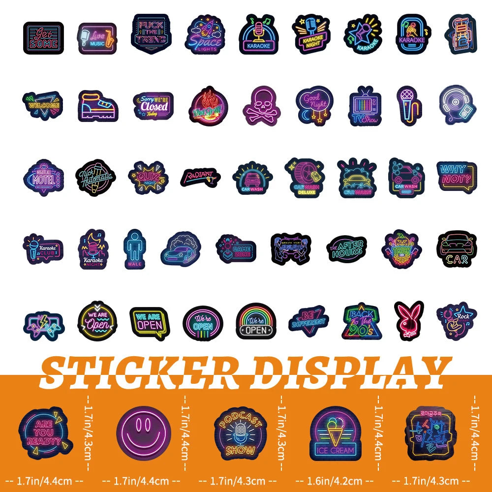 10/30/50/100pcs Cool Neon Light Cartoon Graffiti Stickers Decoration Laptop Fridge Diary Travel Luggage Stationery Sticker Toys