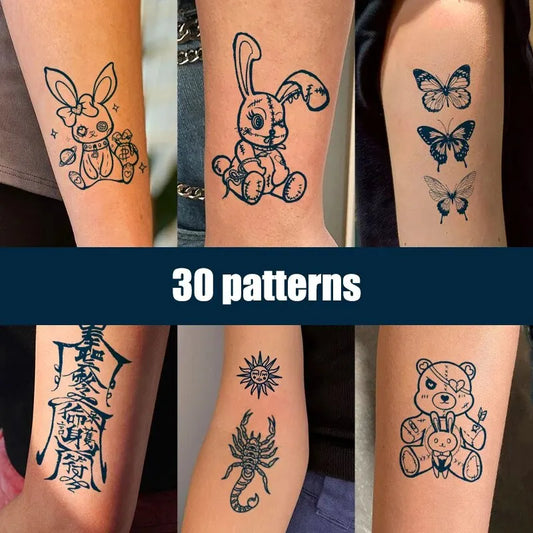 30pcs Waterproof Cartoon Tattoo Stickers for Women