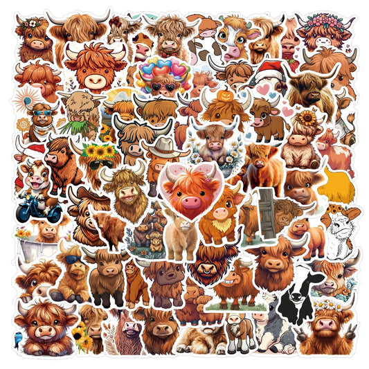 Bos Grunniens Cartoon Cow Stickers 10/30/50/110PCS for Laptop, Phone, Guitar, Skateboard, Fridge, Luggage