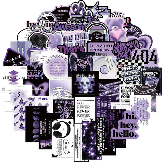 Cool Graffiti Stickers: 10/30/60pcs Black Purple Cartoon Decals for Skateboard, Helmet, Phone, Bike, Fridge