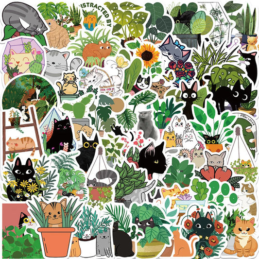 50PCS Cartoon Cat Plant Personalized Graffiti Creative Sticker Desk Refrigerator Mobile Phone Skateboard Decoration