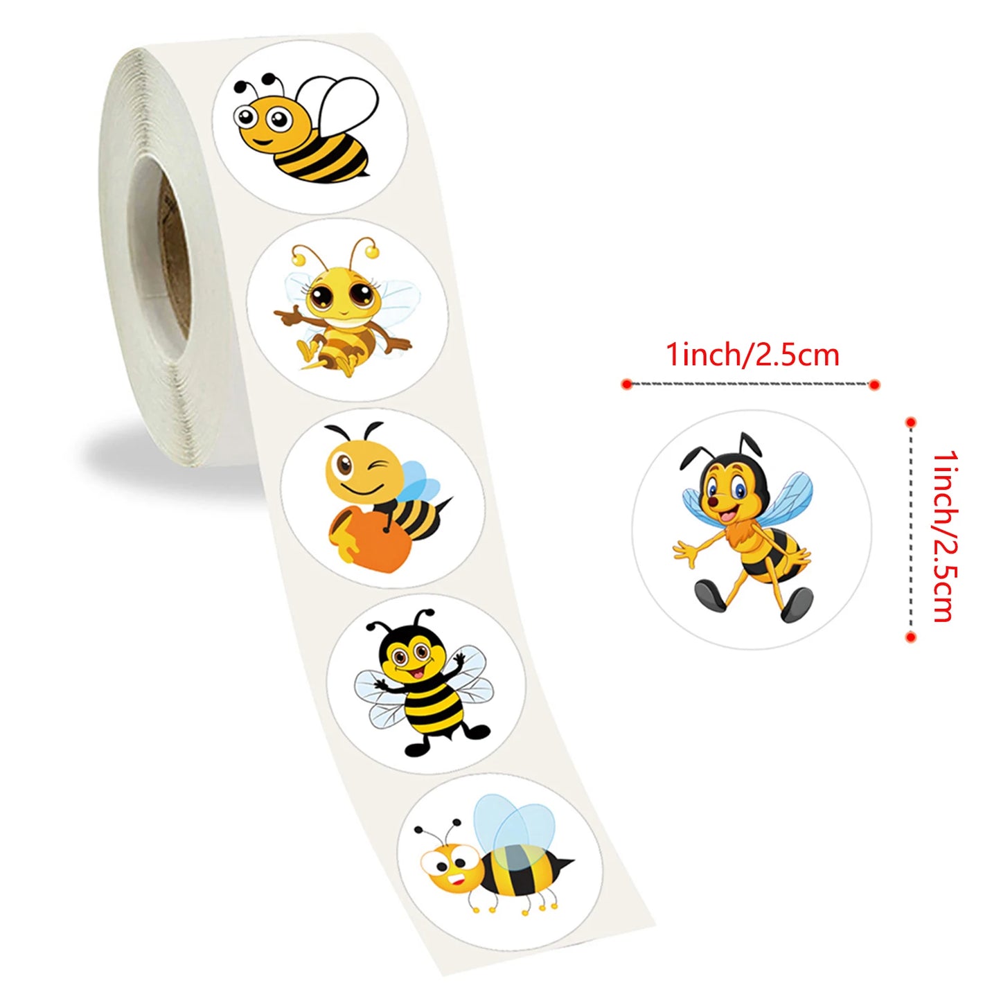 100-500pcs Cartoon Bee Stickers Cute Decals DIY Skateboard Phone Bike Fridge Hand Account Reward Sealing Label Sticker