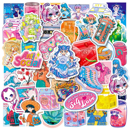 Kpop Kawaii Stickers Pack: Cute Aesthetic Decals for Laptop, Phone, Scrapbook, Graffiti