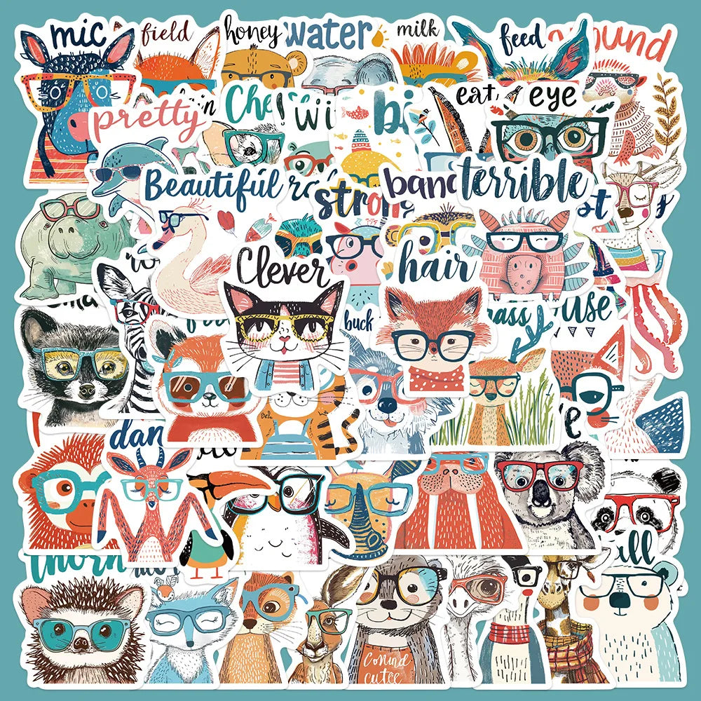 50pcs Cute Animal Graffiti Stickers for Helmet, Wall, DIY Decoration