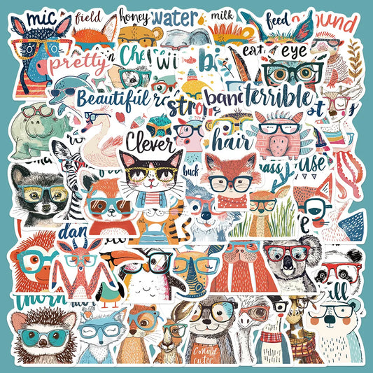 50pcs Cute Animal Graffiti Stickers for Helmet, Wall, DIY Decoration