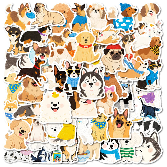 56Pcs Cute Dog Stickers for Luggage & Skateboards