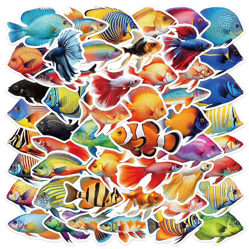 10/30/50PCS Fish Cartoon Stickers Pink Marine Organism Sticker DIY Luggage Laptop Phone Car Bike Skateboard Decals Graffiti Toy