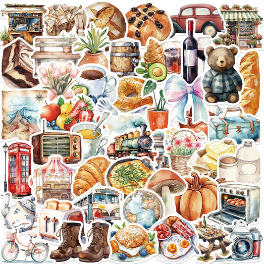 50Pcs Cartoon Holiday Travel Stickers For Suitcase Skateboard Laptop Luggage Phone Car Styling DIY Food And Drink Decals