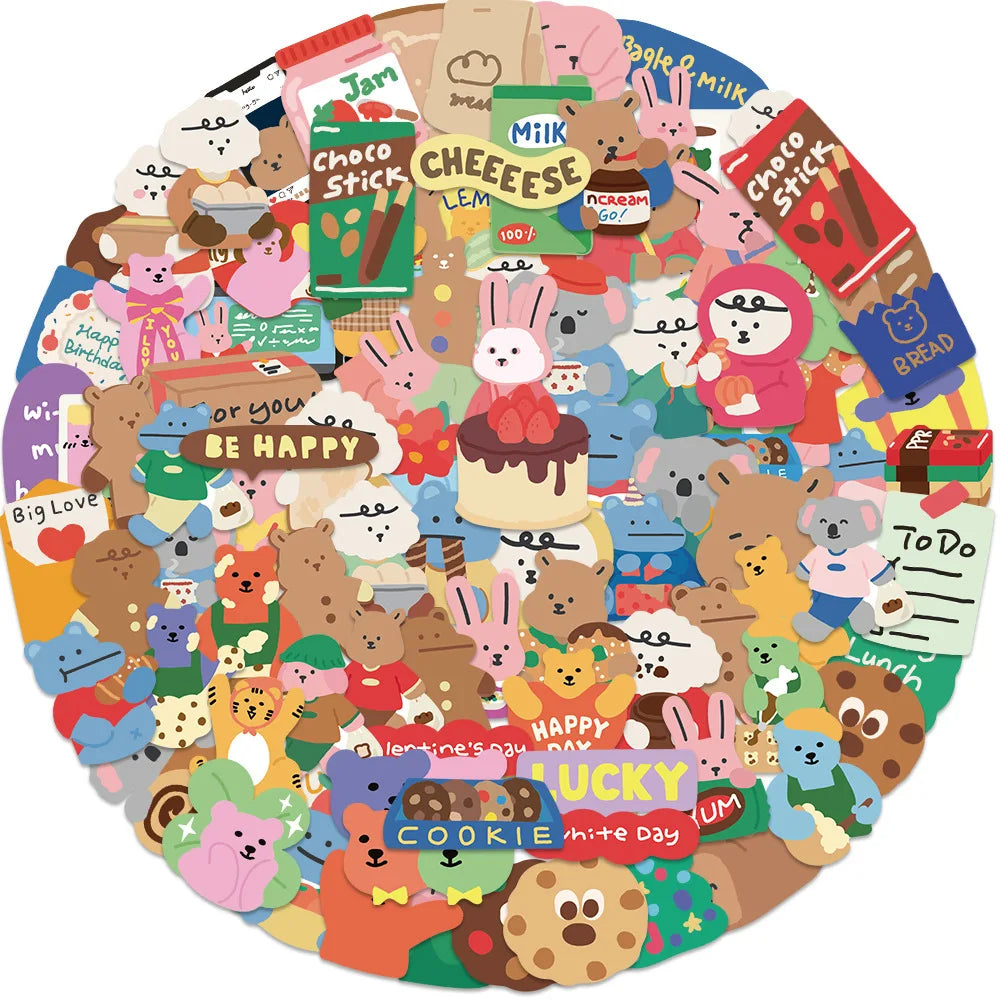 100Pcs Bear Vinyl Waterproof Stickers for Kids, Laptops, Water Bottles, Phone Cases