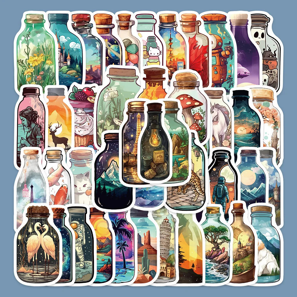 50pcs Cartoon Mysterious World Graffiti Stickers for Helmet, Desktop, Wall Decoration
