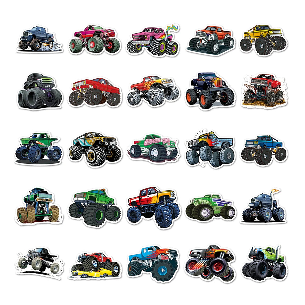 10/30/50PCS Monster Truck Stickers PVC Cool Graffiti Decals Kids Toy Cool Car Decals DIY Notebook Laptop Skateboard Luggage Bike