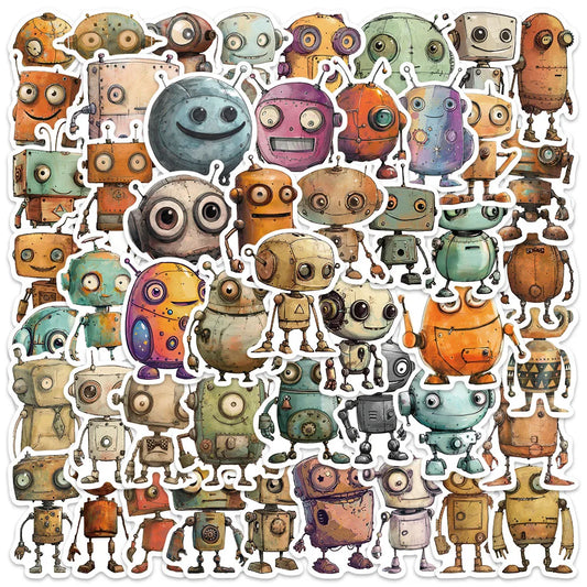 50pcs Cute Cartoon Whimsical Robots Stickers For Laptop Water Bottle Luggage Notebook Waterproof Graffiti Vinyl Decals