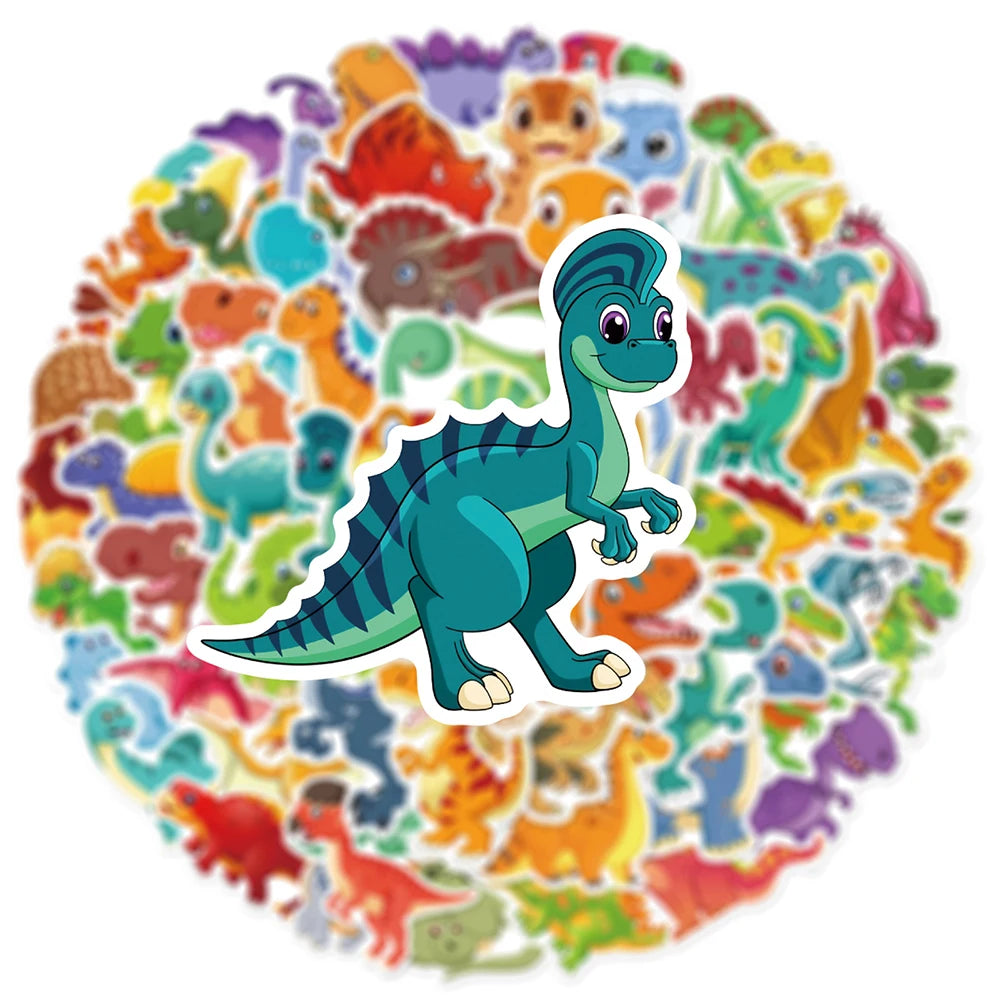 10/30/60PCS Cute Cartoon Dinosaur Stickers Toys Stationery Notebook Skateboard Laptop Fridge Guitar Bottle Car Waterproof Decals