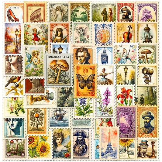 Vintage Stamp PVC Stickers 10/30/50PCS Scrapbooking Supplies