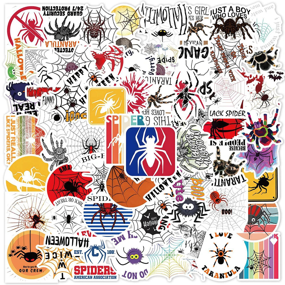 10/30/60PCS Cute Spider Cartoon Stickers Cool Graffiti Decals DIY Phone Notebook Suitcase Bike Laptop Car Waterproof Sticker Toy