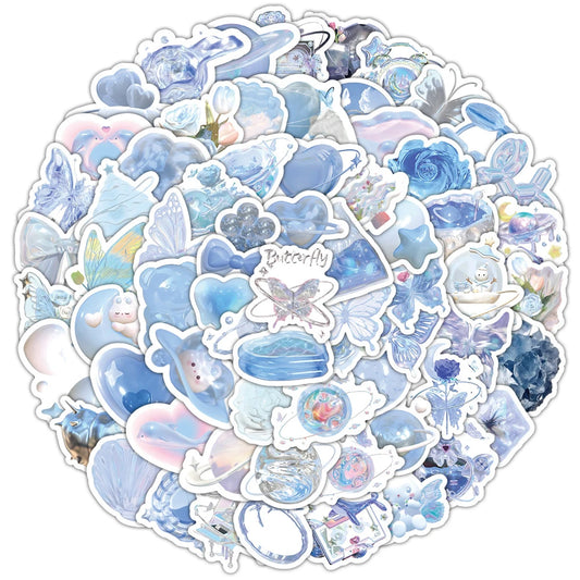 Blue Aesthetic Cartoon Stickers for Laptop, Fridge, Suitcase, Diary - 10/30/50/100pcs