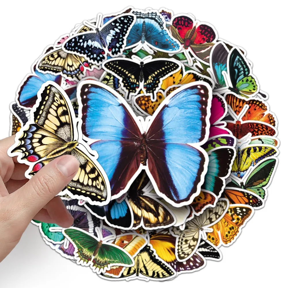 10/50Pcs Natural Creature Colorful Butterfly Stickers for Kids Toy Insect Stickers Suitcase Refrigerator Luggage Phone Case