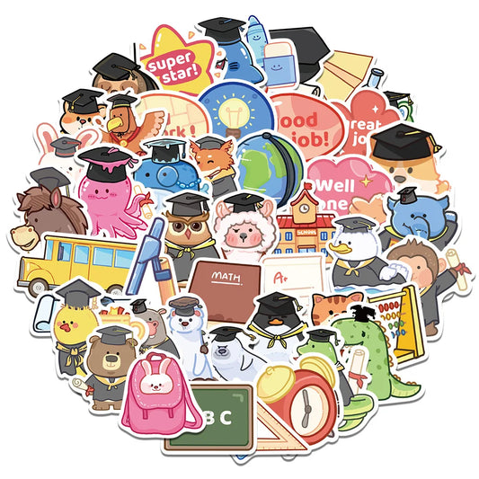 Cartoon Graduation Stickers for Laptop, Luggage, Phone, Car (10/30/50Pcs)