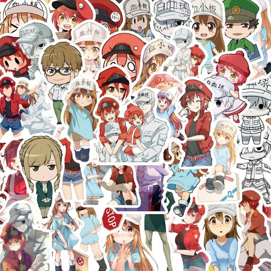 50pcs Cell Animation Stickers for Laptop, Phone, Suitcase, Water Bottle, Scooter, Stationery, Refrigerator