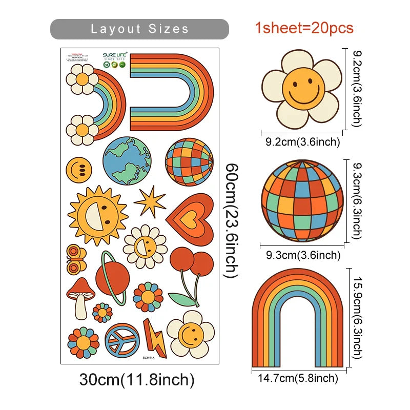 Boho Sunflower Wall Decals for Living Room, Bedroom, Nursery Decor