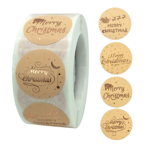 Rose Gold Christmas Stickers 1" 100-500pcs Sealing Labels