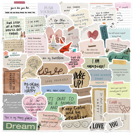 50pcs Fragmented Words Heal Mood Stickers Trend Cartoon Decals Decoration DIY Skateboard Laptop Phone Bike Graffiti Toys